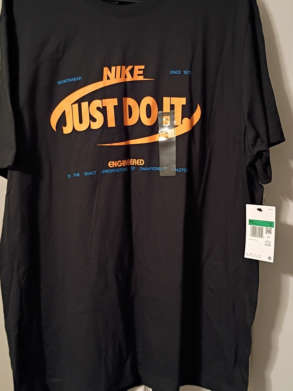 Nike Black Short-Sleeve Tee with Orange "Just Do It" Logo